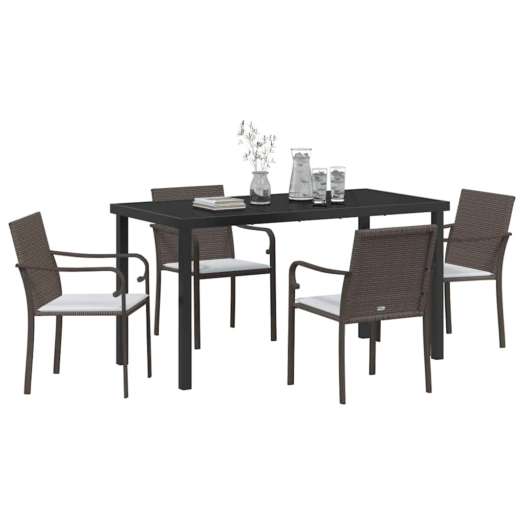 Set da Pranzo per Giardino 5 pcs Marrone Poly Rattan - homemem39