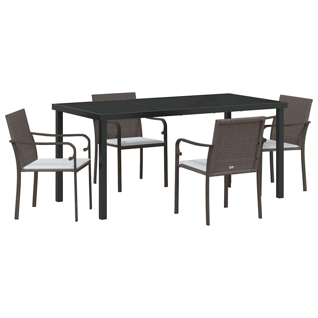 Set da Pranzo per Giardino 5 pcs Marrone Poly Rattan - homemem39