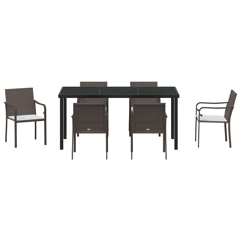 Set da Pranzo per Giardino 7 pcs Marrone Poly Rattan - homemem39