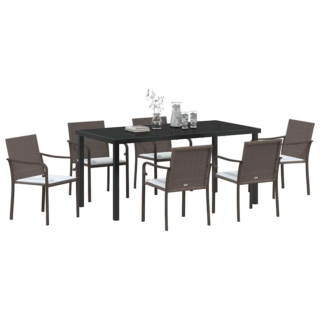 Set da Pranzo per Giardino 7 pcs Marrone Poly Rattan - homemem39