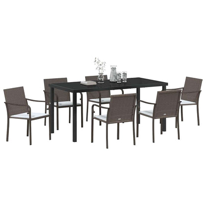 Set da Pranzo per Giardino 7 pcs Marrone Poly Rattan - homemem39