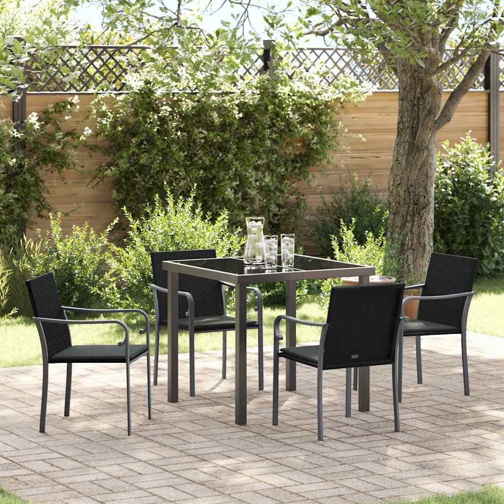 Set da Pranzo per Giardino 5 pcs Nero Poly Rattan - homemem39