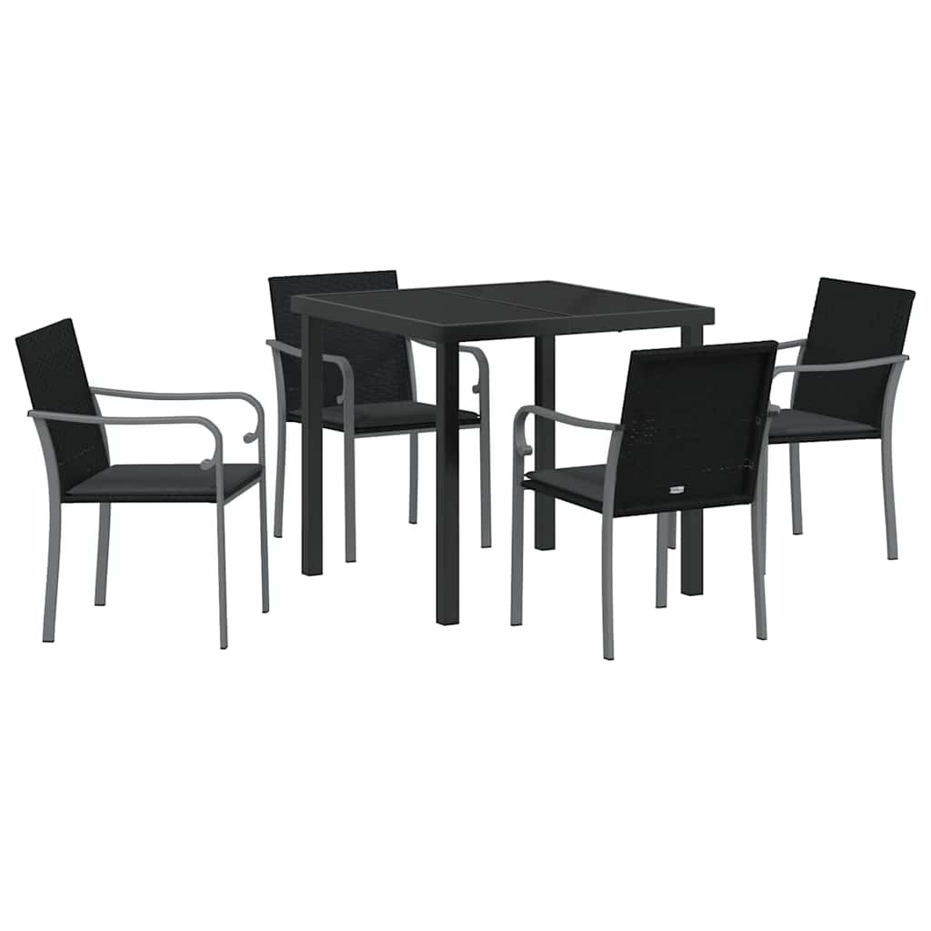 Set da Pranzo per Giardino 5 pcs Nero Poly Rattan - homemem39