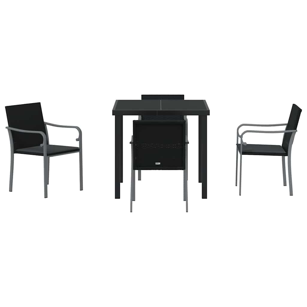 Set da Pranzo per Giardino 5 pcs Nero Poly Rattan - homemem39