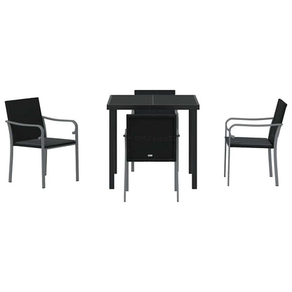 Set da Pranzo per Giardino 5 pcs Nero Poly Rattan - homemem39
