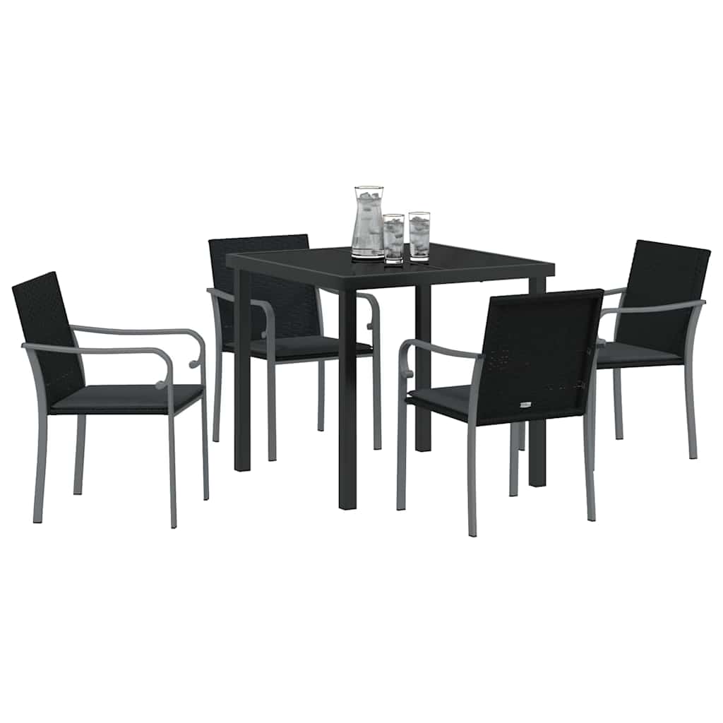 Set da Pranzo per Giardino 5 pcs Nero Poly Rattan - homemem39