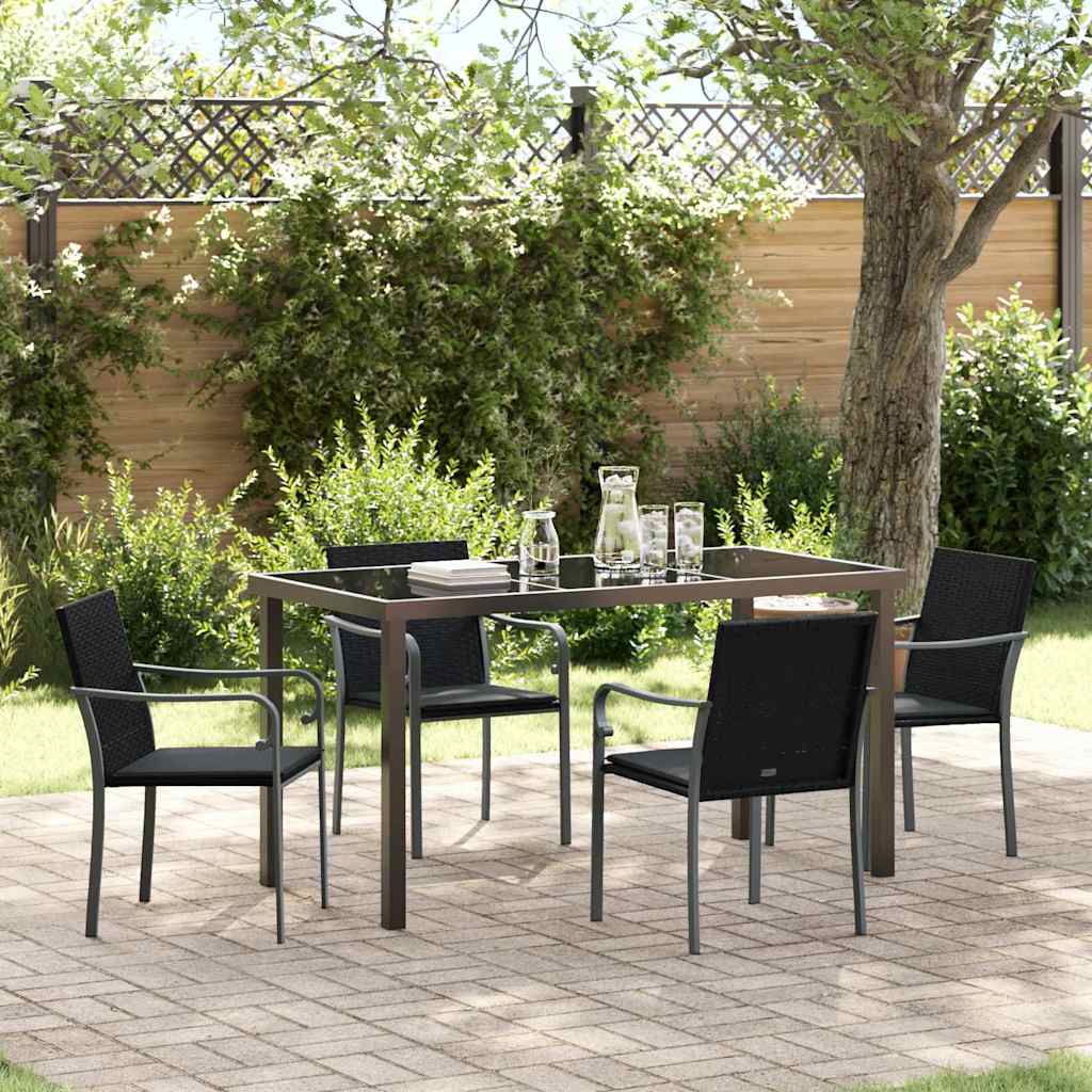 Set da Pranzo per Giardino 5 pcs Nero Poly Rattan - homemem39