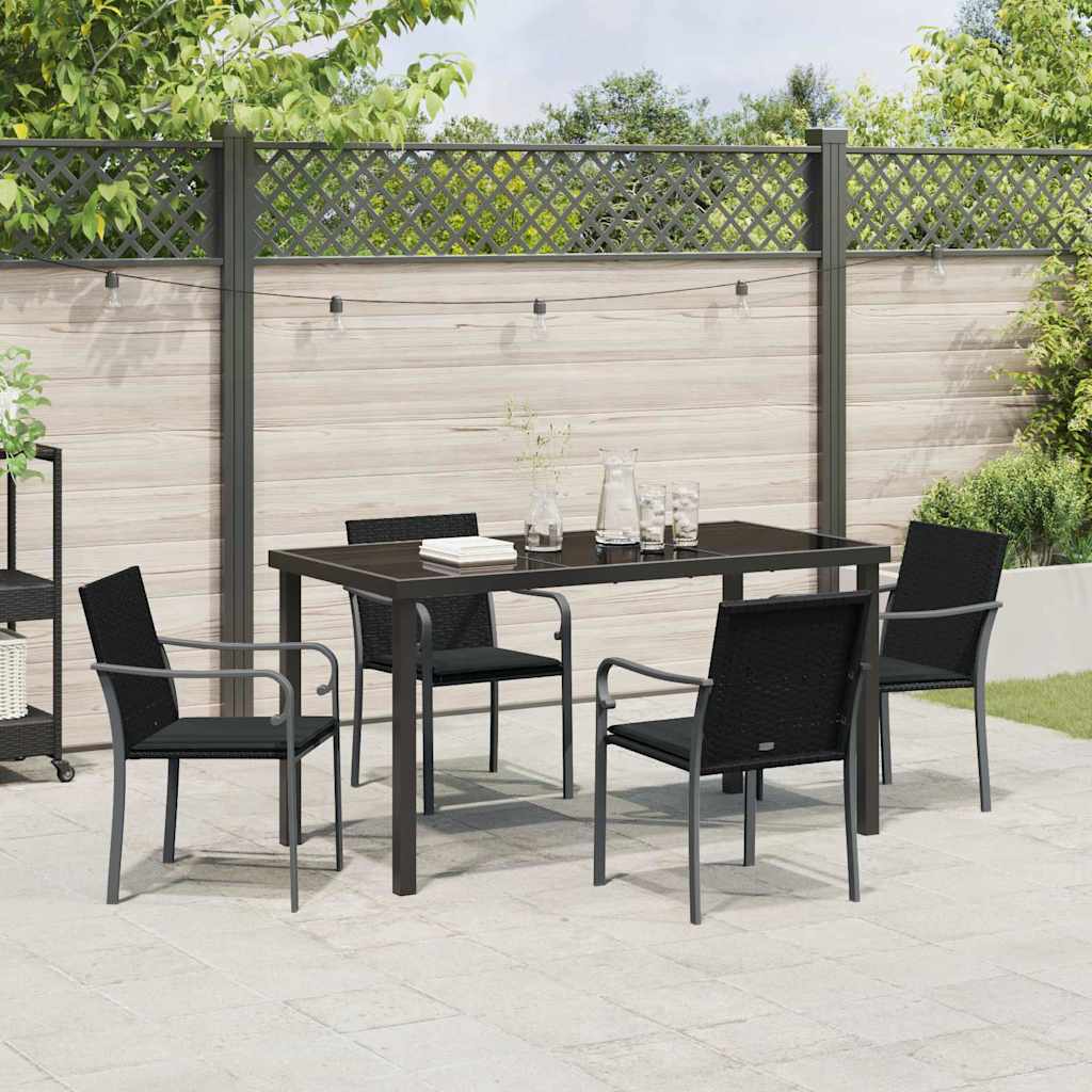 Set da Pranzo per Giardino 5 pcs Nero Poly Rattan - homemem39