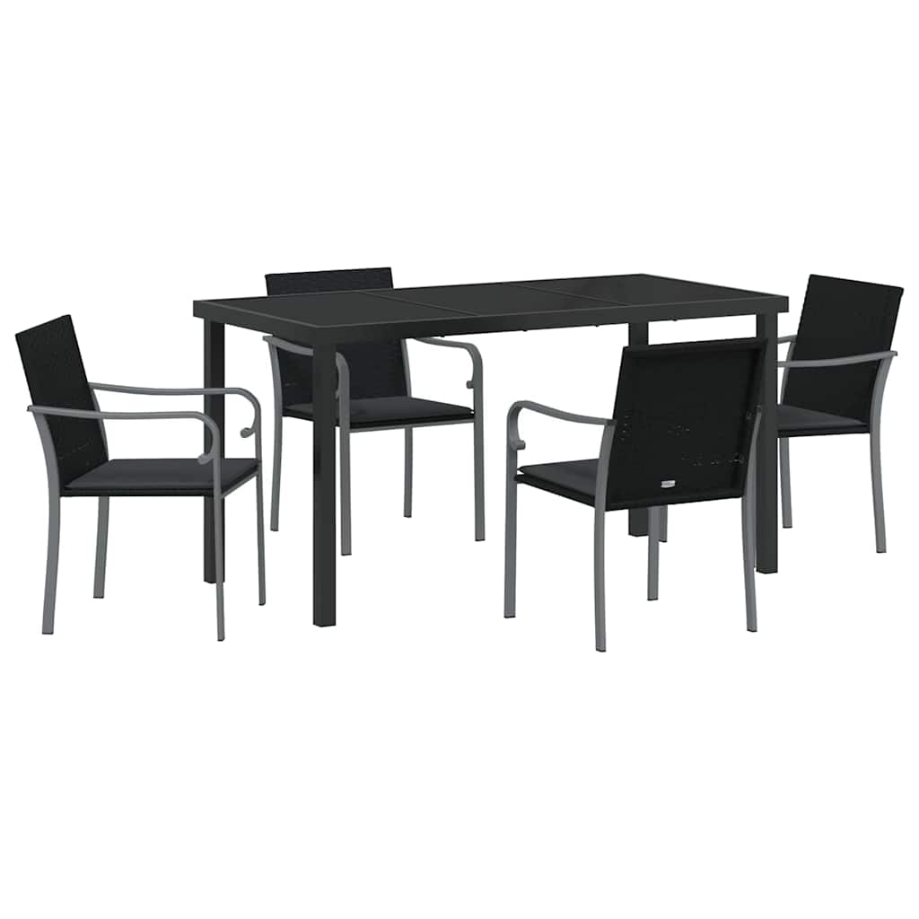 Set da Pranzo per Giardino 5 pcs Nero Poly Rattan - homemem39