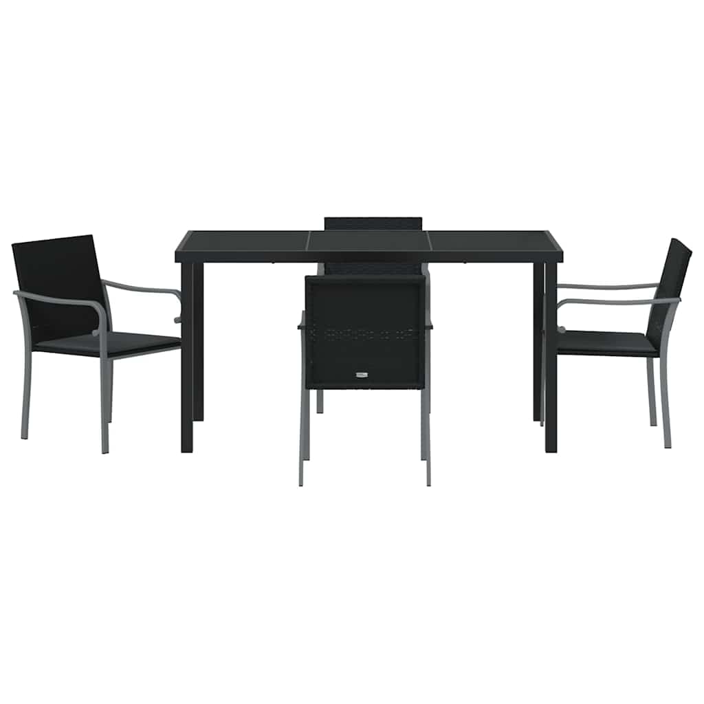 Set da Pranzo per Giardino 5 pcs Nero Poly Rattan - homemem39