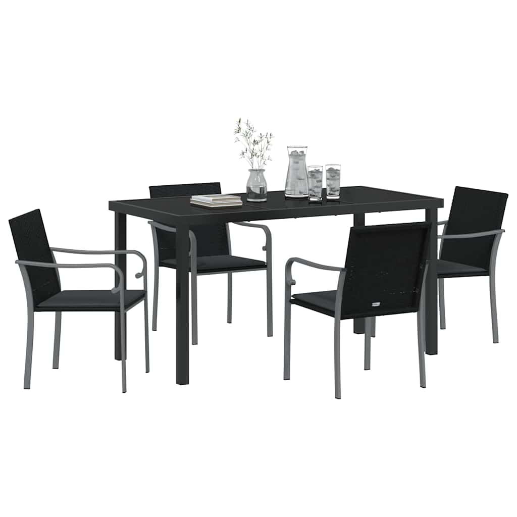 Set da Pranzo per Giardino 5 pcs Nero Poly Rattan - homemem39