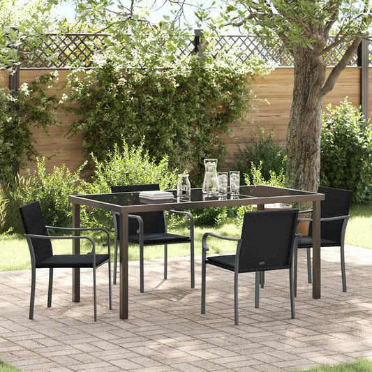 Set da Pranzo per Giardino 5 pcs Nero Poly Rattan - homemem39