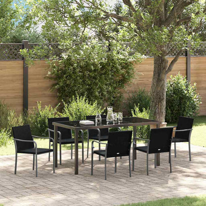 Set da Pranzo per Giardino 7 pcs Nero Poly Rattan - homemem39