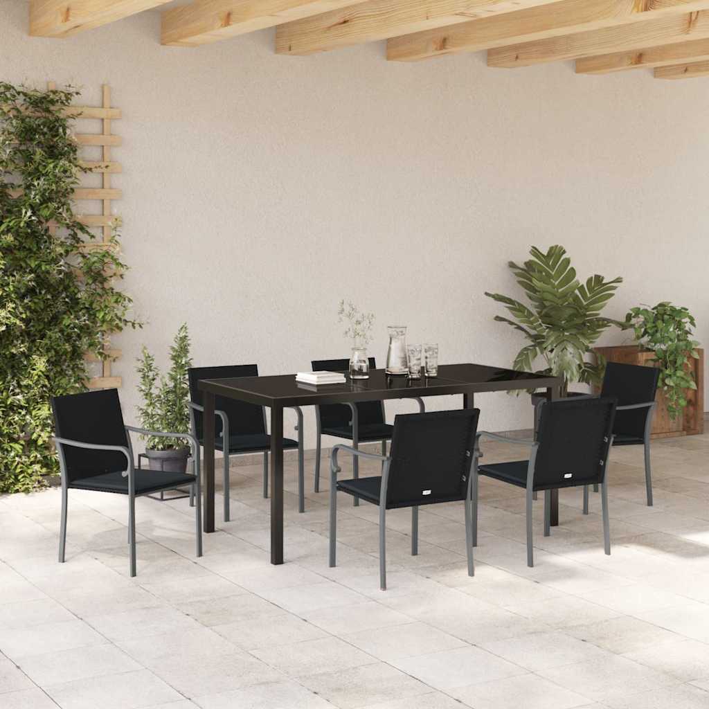 Set da Pranzo per Giardino 7 pcs Nero Poly Rattan - homemem39
