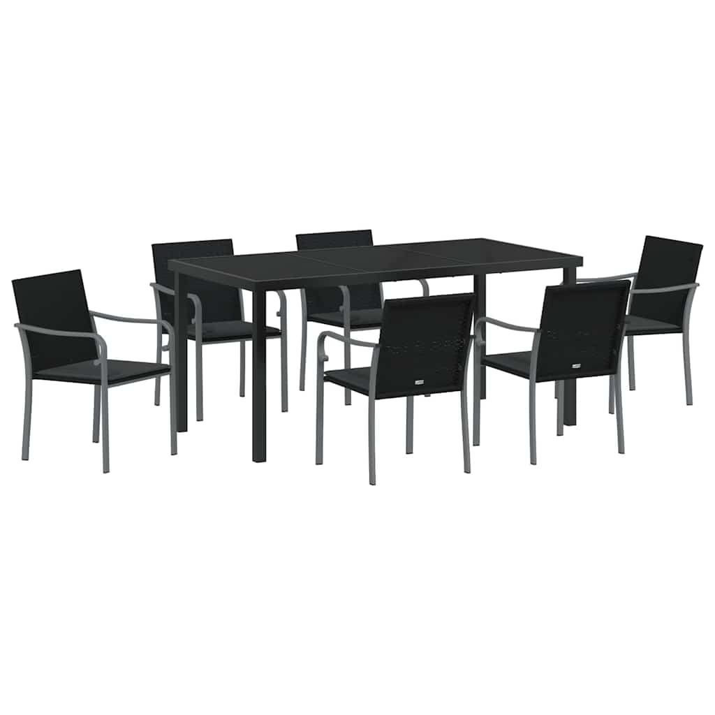 Set da Pranzo per Giardino 7 pcs Nero Poly Rattan - homemem39