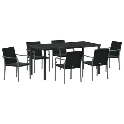 Set da Pranzo per Giardino 7 pcs Nero Poly Rattan - homemem39