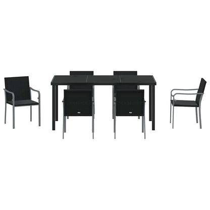 Set da Pranzo per Giardino 7 pcs Nero Poly Rattan - homemem39