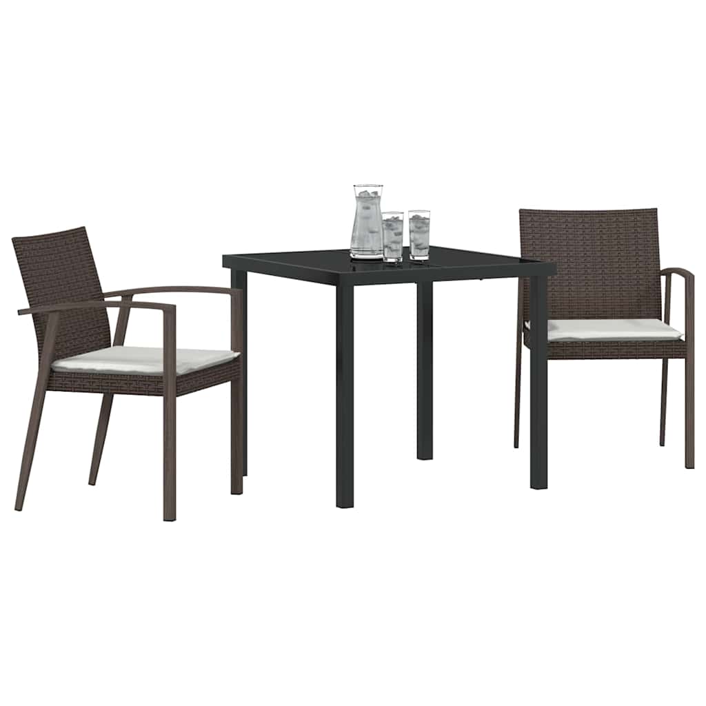 Set da Pranzo per Giardino 3 pcs Marrone Poly Rattan - homemem39