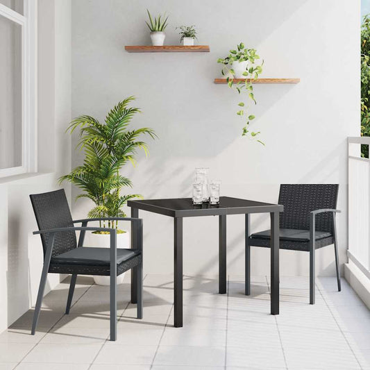 Set da Pranzo per Giardino 3 pcs Nero Poly Rattan - homemem39