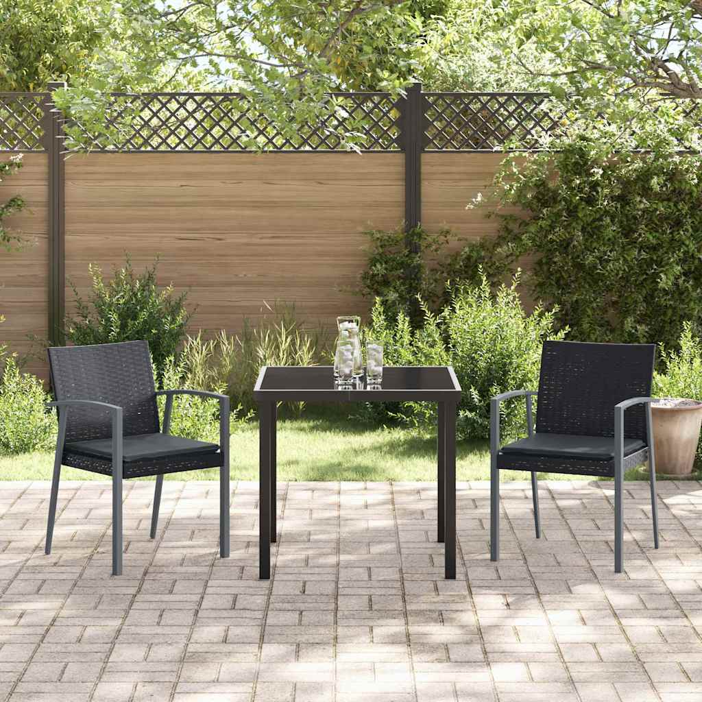 Set da Pranzo per Giardino 3 pcs Nero Poly Rattan - homemem39