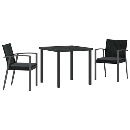 Set da Pranzo per Giardino 3 pcs Nero Poly Rattan - homemem39