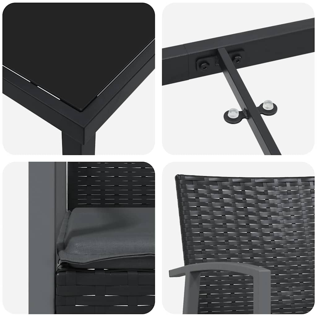 Set da Pranzo per Giardino 5 pcs Nero Poly Rattan - homemem39