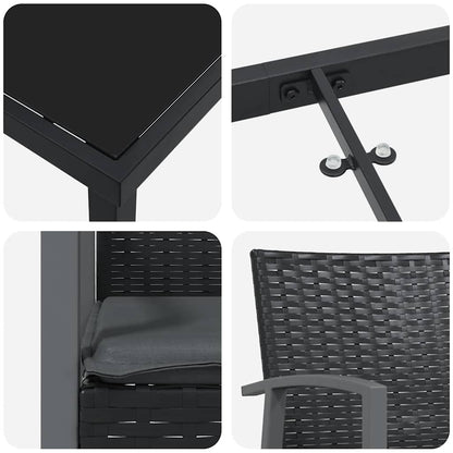 Set da Pranzo per Giardino 5 pcs Nero Poly Rattan - homemem39