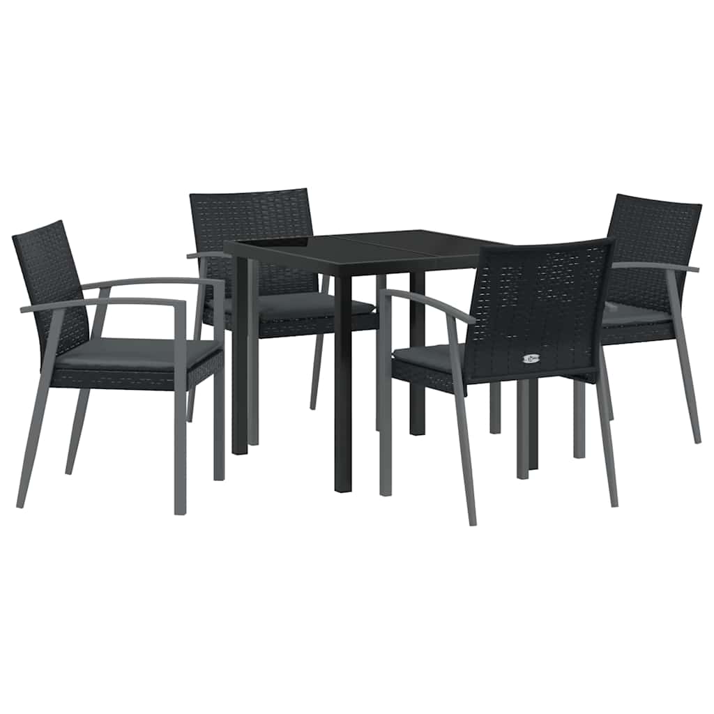 Set da Pranzo per Giardino 5 pcs Nero Poly Rattan - homemem39