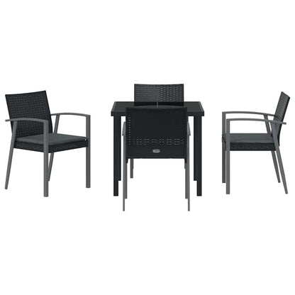 Set da Pranzo per Giardino 5 pcs Nero Poly Rattan - homemem39