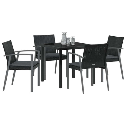 Set da Pranzo per Giardino 5 pcs Nero Poly Rattan - homemem39