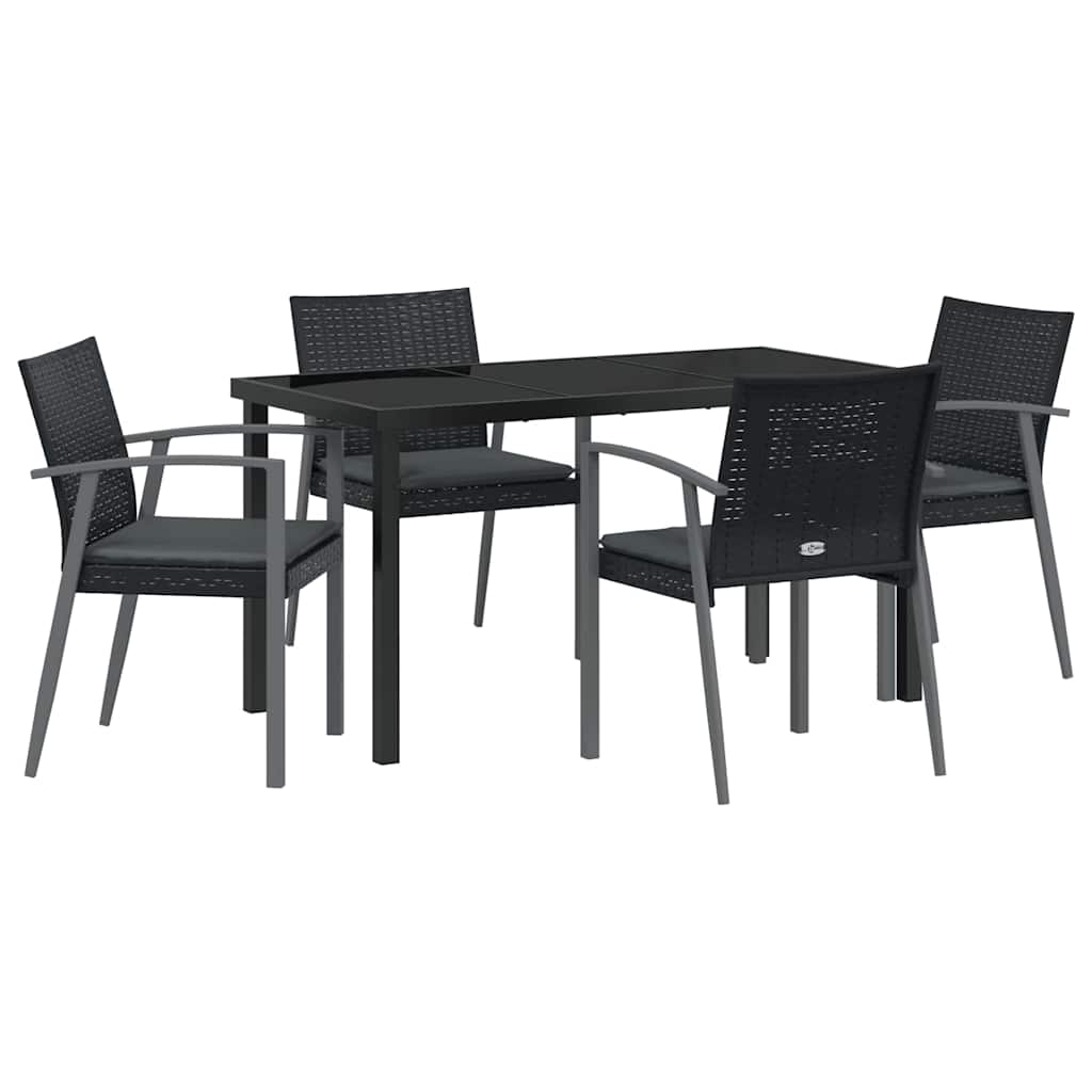 Set da Pranzo per Giardino 5 pcs Nero Poly Rattan - homemem39