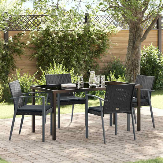 Set da Pranzo per Giardino 5 pcs Nero Poly Rattan - homemem39