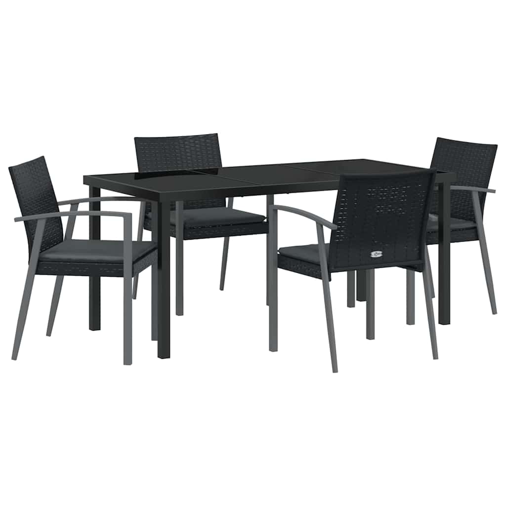 Set da Pranzo per Giardino 5 pcs Nero Poly Rattan - homemem39