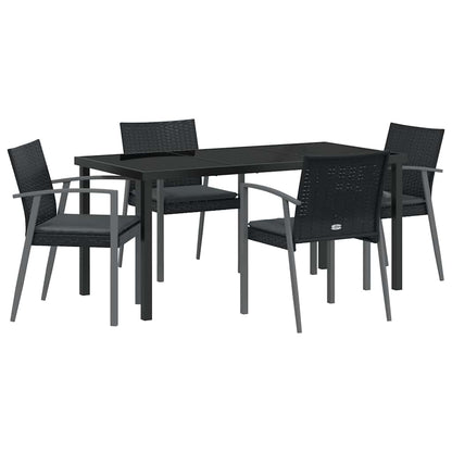 Set da Pranzo per Giardino 5 pcs Nero Poly Rattan - homemem39