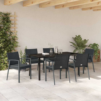 Set da Pranzo per Giardino 7 pcs Nero Poly Rattan - homemem39