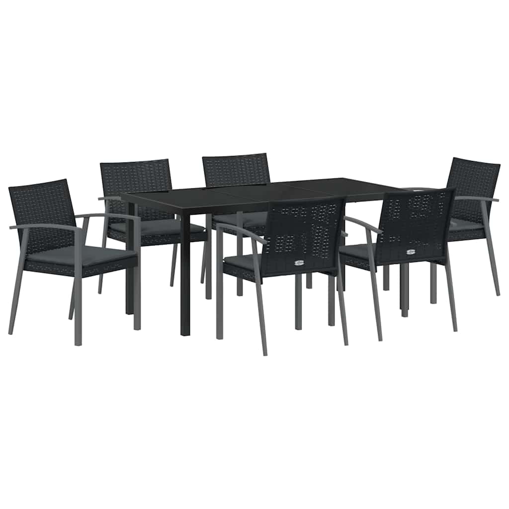 Set da Pranzo per Giardino 7 pcs Nero Poly Rattan - homemem39