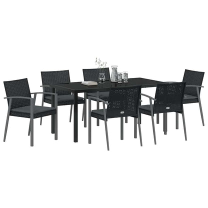 Set da Pranzo per Giardino 7 pcs Nero Poly Rattan - homemem39