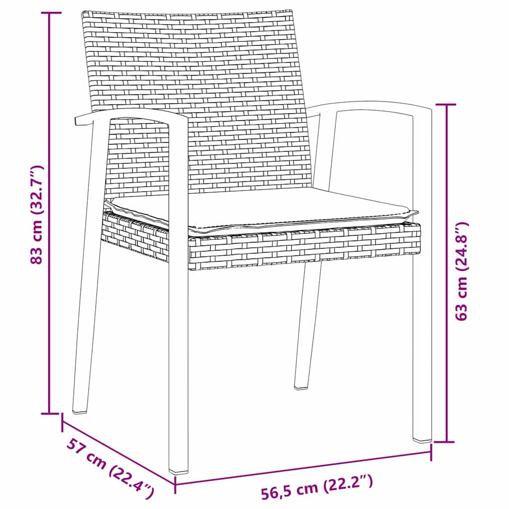 Set da Pranzo per Giardino 7 pcs Nero e Grigio Rattan in PE | homemem39