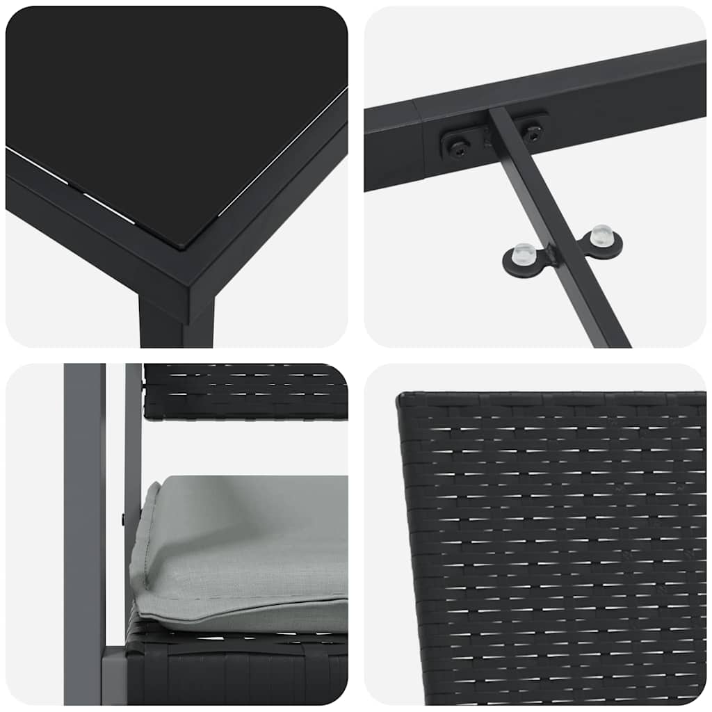 Set da Pranzo per Giardino 3 pcs Nero Poly Rattan - homemem39