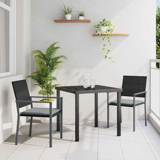 Set da Pranzo per Giardino 3 pcs Nero Poly Rattan - homemem39