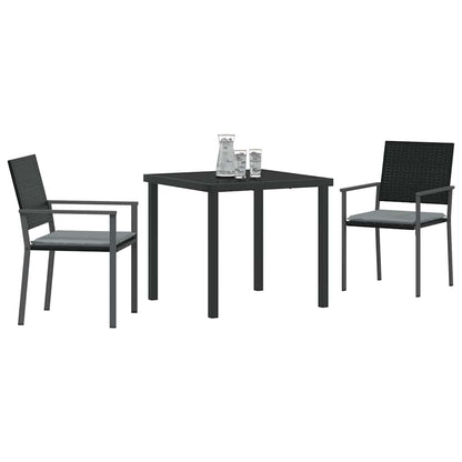 Set da Pranzo per Giardino 3 pcs Nero Poly Rattan - homemem39