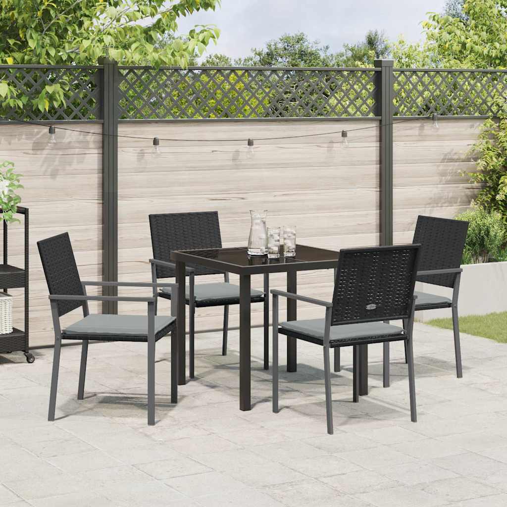 Set da Pranzo per Giardino 5 pcs Nero Poly Rattan - homemem39