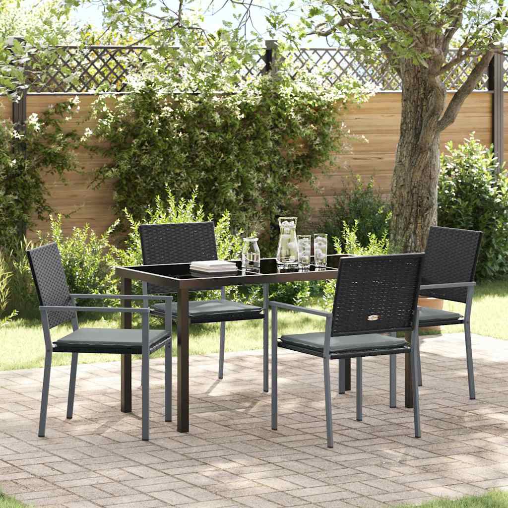 Set da Pranzo per Giardino 5 pcs Nero Poly Rattan - homemem39