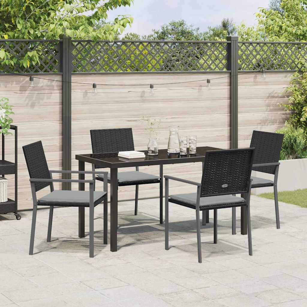Set da Pranzo per Giardino 5 pcs Nero Poly Rattan - homemem39