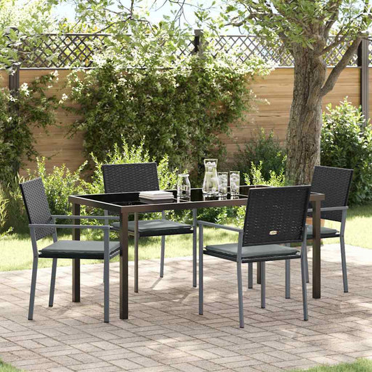 Set da Pranzo per Giardino 5 pcs Nero Poly Rattan - homemem39