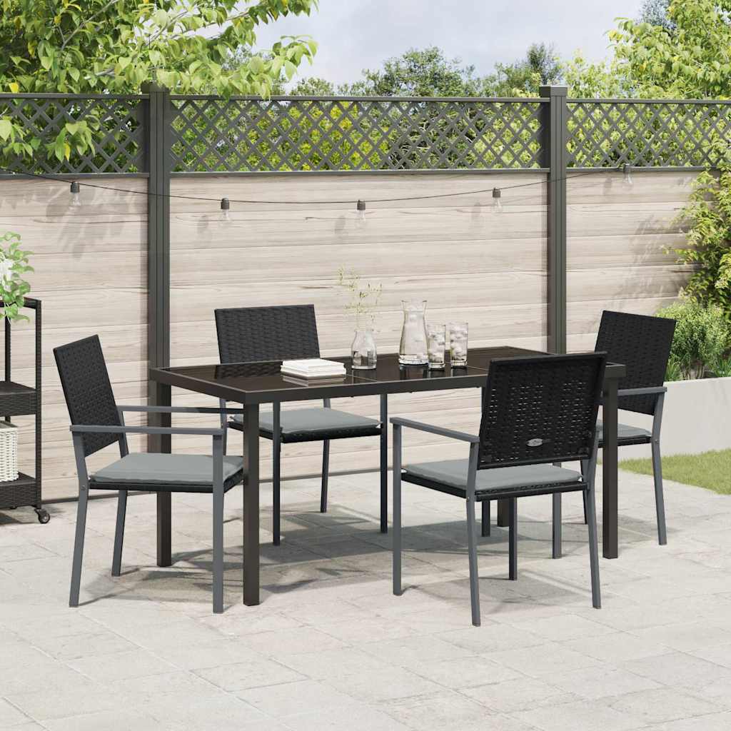 Set da Pranzo per Giardino 5 pcs Nero Poly Rattan - homemem39