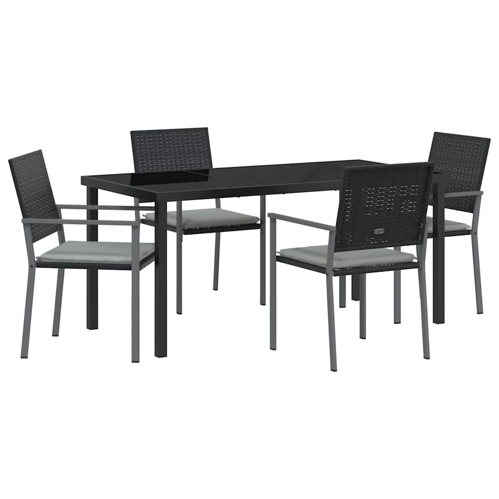 Set da Pranzo per Giardino 5 pcs Nero Poly Rattan - homemem39