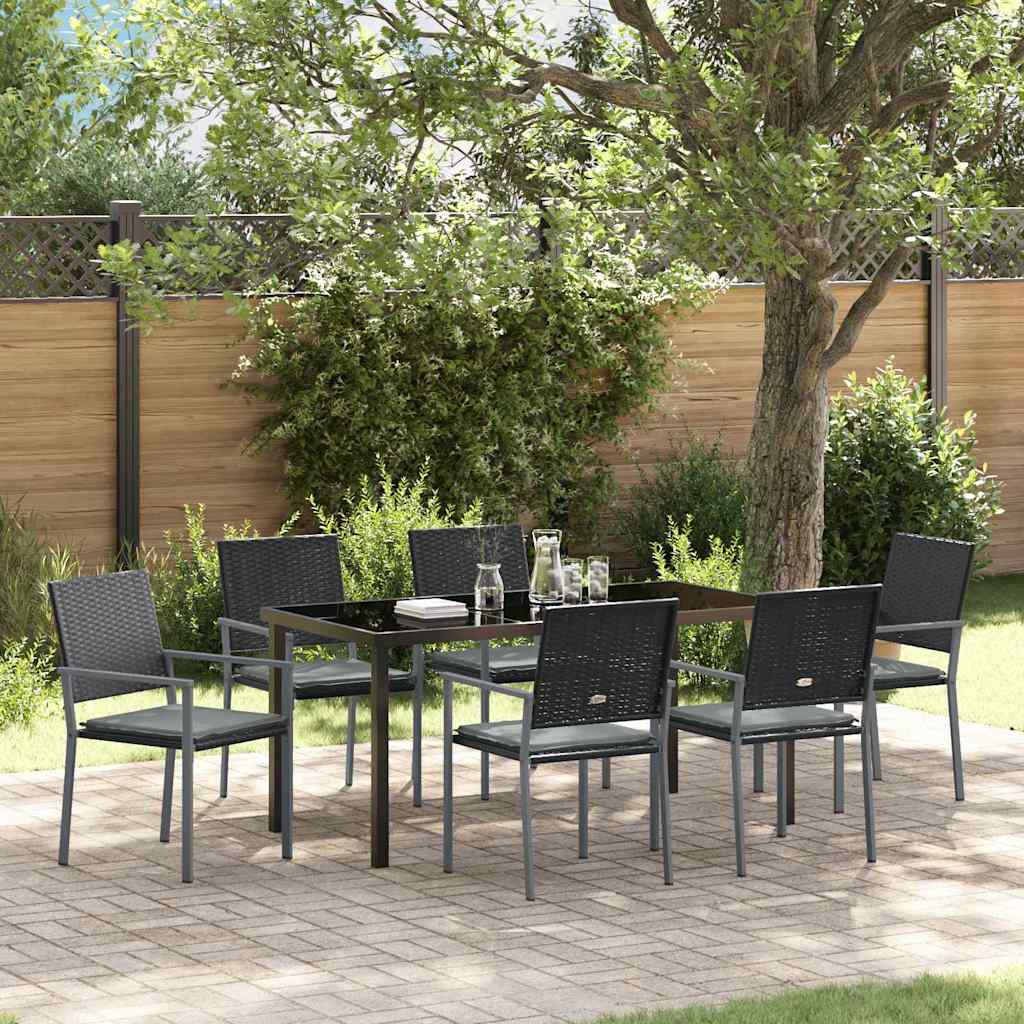 Set da Pranzo per Giardino 7 pcs Nero Poly Rattan - homemem39