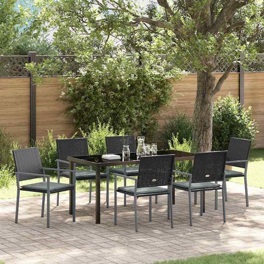 Set da Pranzo per Giardino 7 pcs Nero Poly Rattan - homemem39