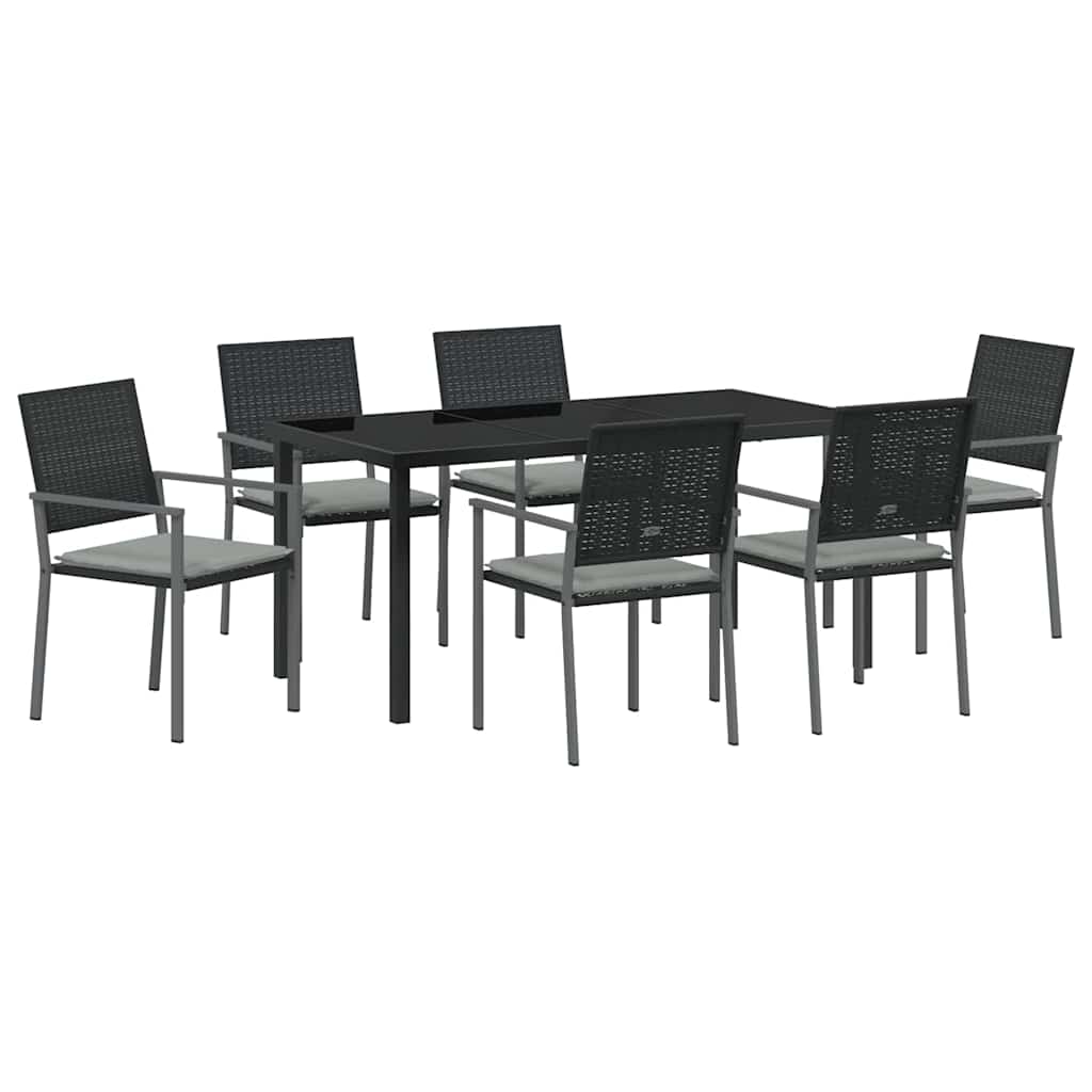 Set da Pranzo per Giardino 7 pcs Nero Poly Rattan - homemem39